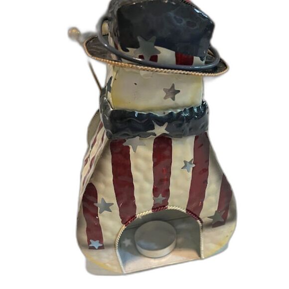 Metal Patriotic Snowman Votive Candleholder Christmas 4th of July Decor USA - Picture 2 of 4